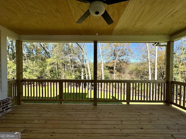 wooden terrace with ceiling fan