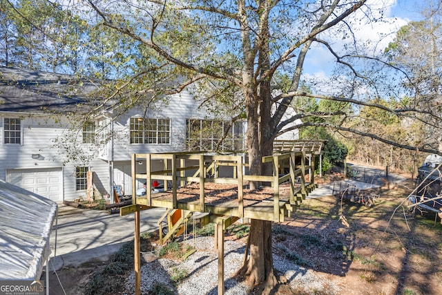 exterior space with a garage