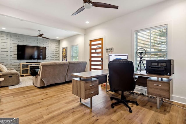 office space featuring light wood-type flooring