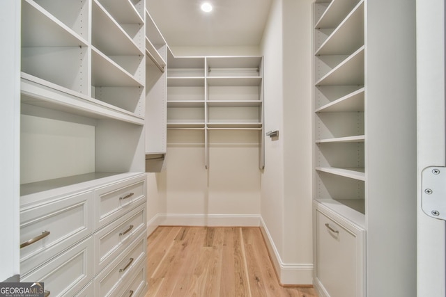 spacious closet featuring light hardwood / wood-style flooring