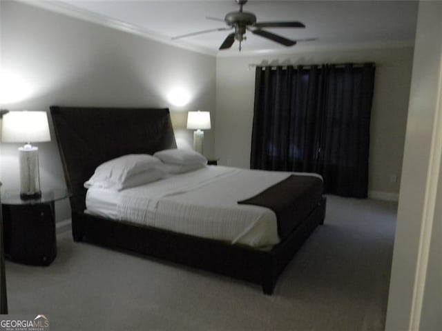 bedroom featuring carpet floors and ceiling fan