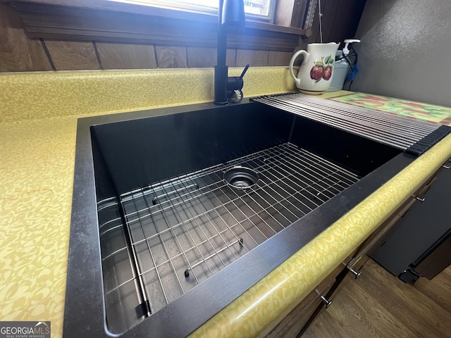 interior details featuring hardwood / wood-style floors and sink