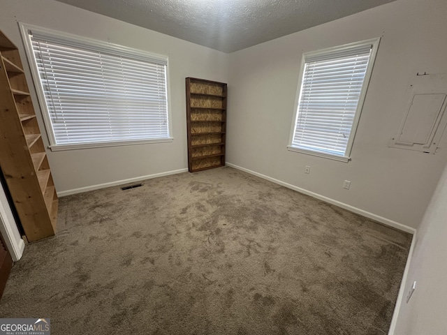 unfurnished bedroom with carpet floors and a textured ceiling