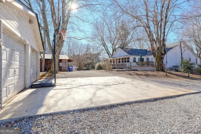 exterior space with a garage