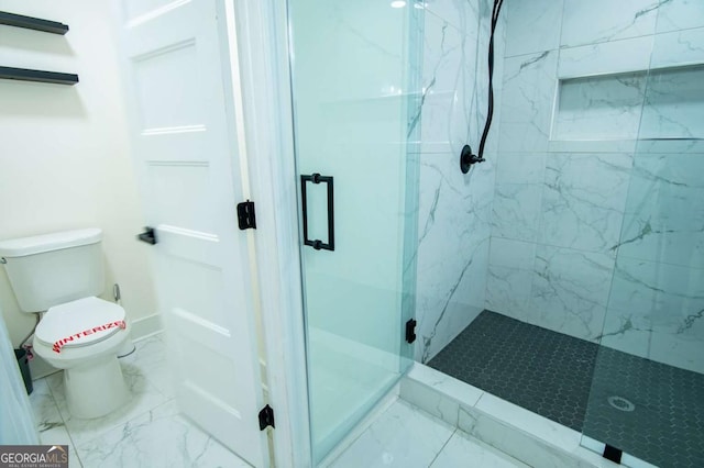 bathroom featuring an enclosed shower and toilet