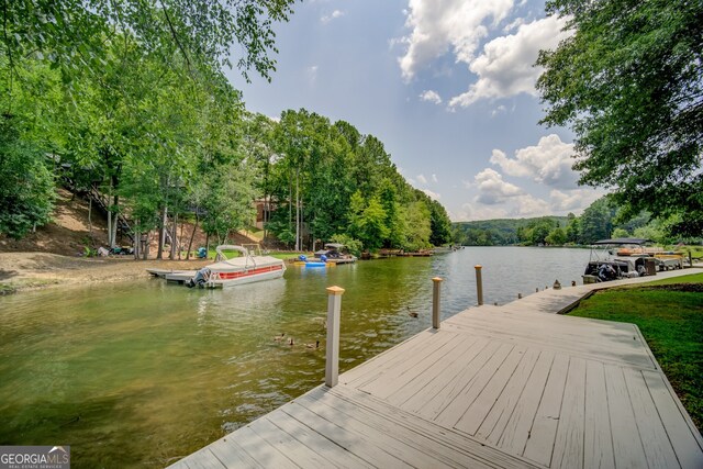 view of dock with a water view