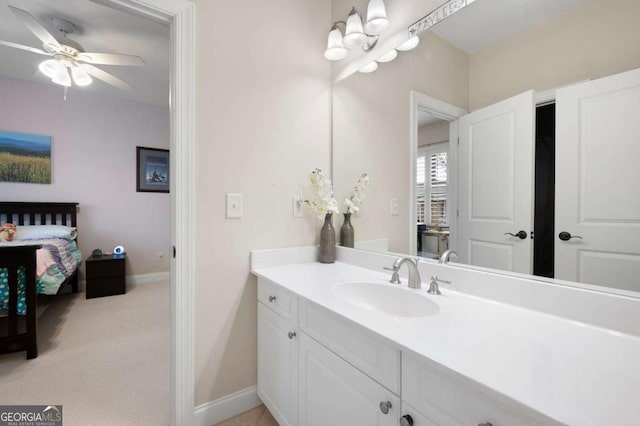 bathroom with vanity and ceiling fan