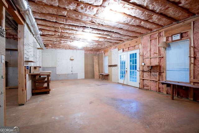 basement featuring french doors