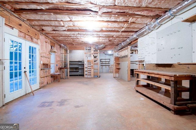 basement featuring french doors