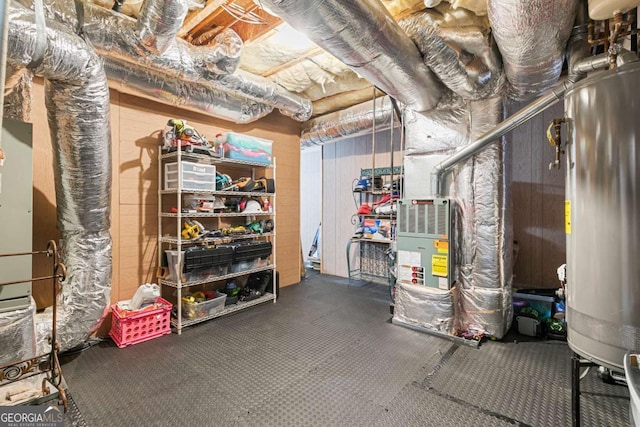 basement with water heater