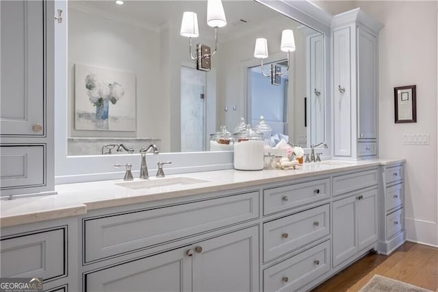 bathroom featuring wood-type flooring and vanity