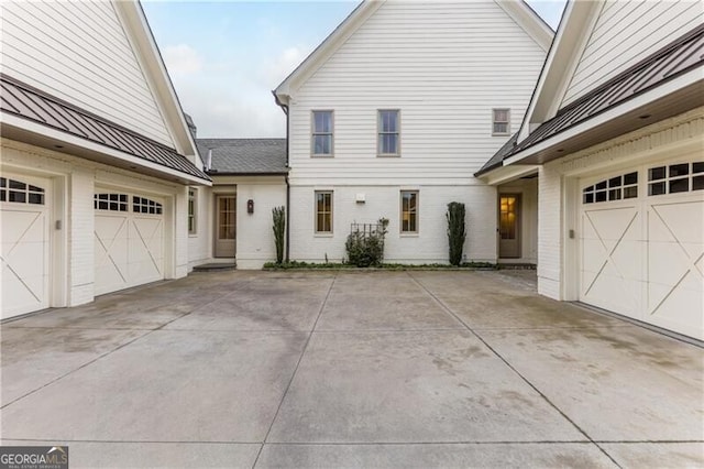 exterior space with a garage