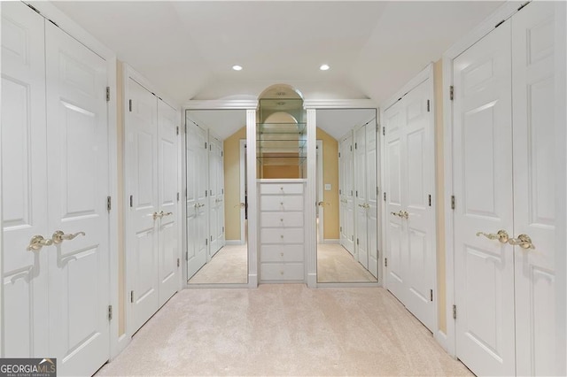 1120 Heards Ferry Rd, Sandy Springs, GA 30328 - corridor with lofted ceiling, light carpet, and recessed lighting