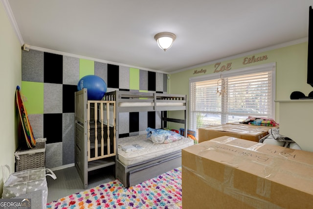 bedroom with ornamental molding