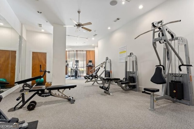 gym featuring ceiling fan