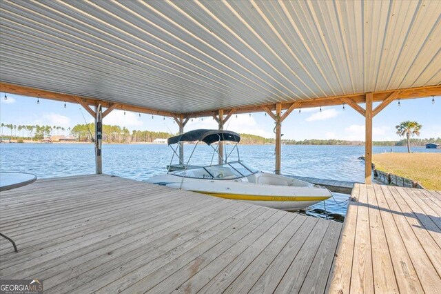 dock area with a water view