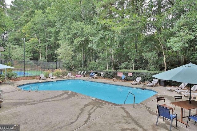 view of swimming pool with a patio