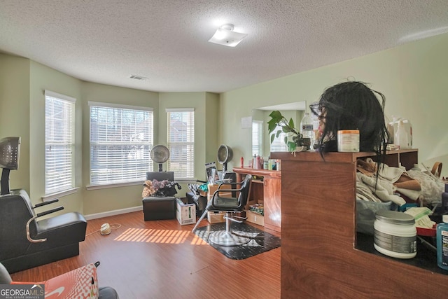 interior space featuring hardwood / wood-style floors and a textured ceiling