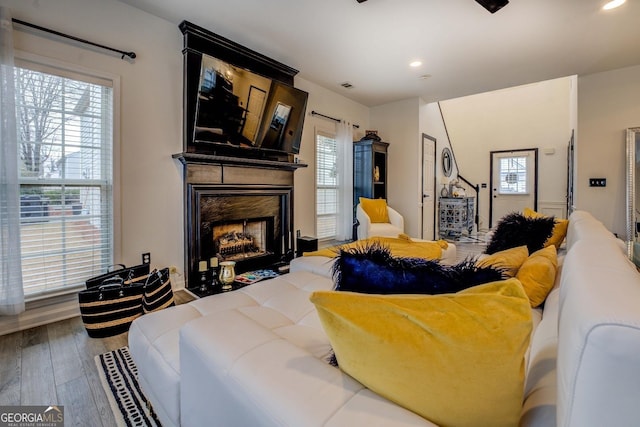 living room with hardwood / wood-style flooring