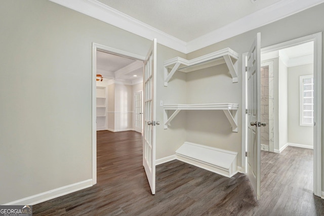 spacious closet with dark hardwood / wood-style floors