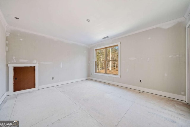 unfurnished room featuring ornamental molding