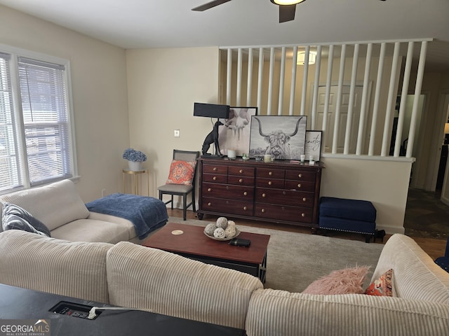 living room with ceiling fan