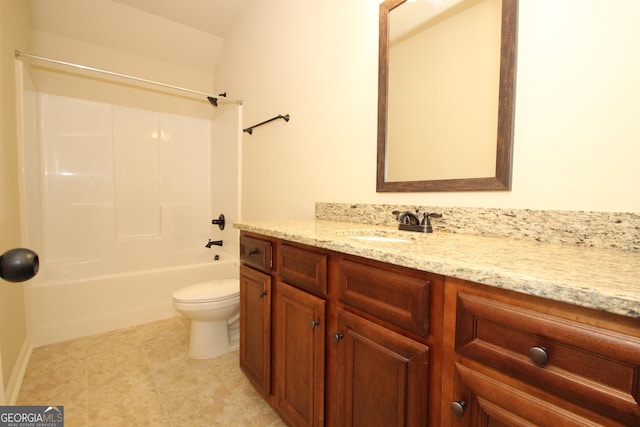 full bathroom with vanity, toilet, and bathing tub / shower combination