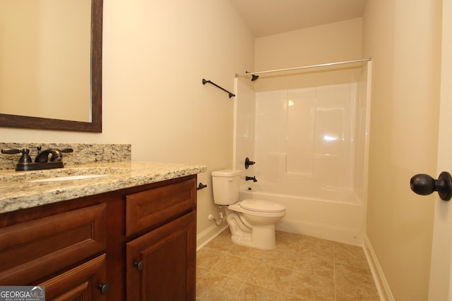 full bathroom featuring vanity, toilet, and shower / bath combination