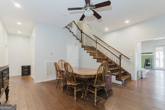 dining room featuring hardwood / wood-style floors and ceiling fan