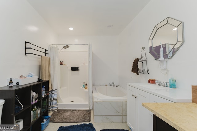 bathroom with vanity and plus walk in shower