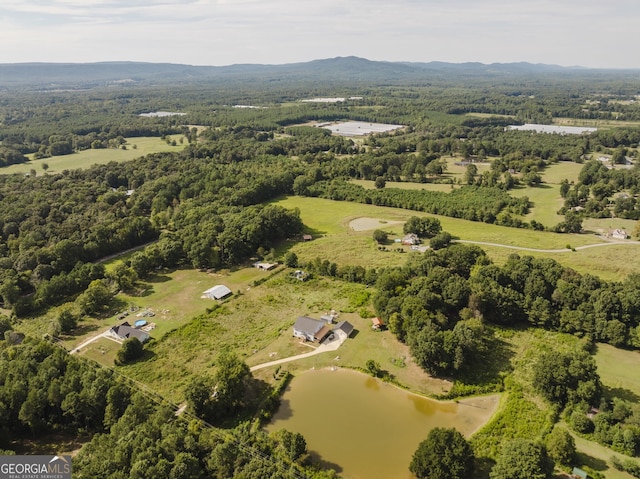 bird's eye view featuring a water and mountain view