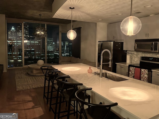 wine area featuring sink and dark hardwood / wood-style flooring