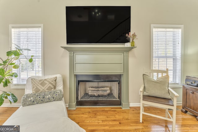 sitting room featuring light hardwood / wood-style flooring