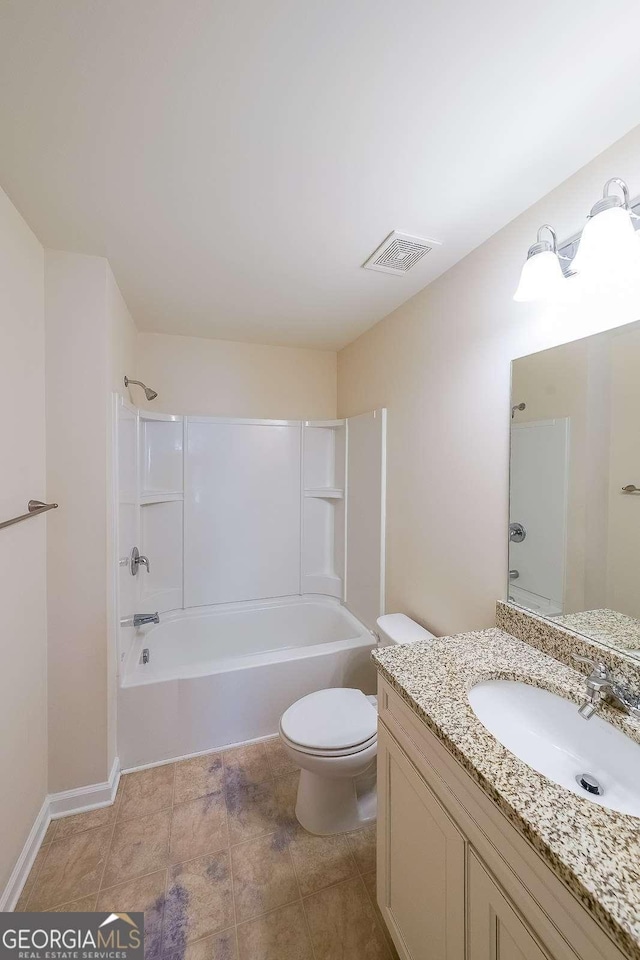 full bathroom with vanity, shower / bathing tub combination, and toilet