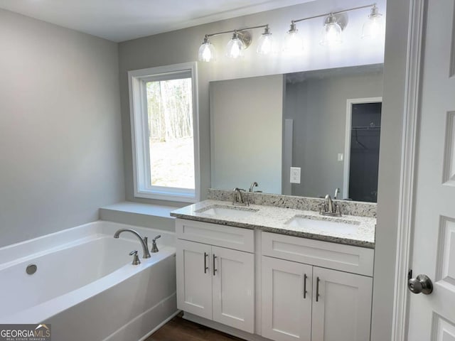 bathroom featuring vanity and a tub to relax in