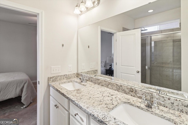 bathroom featuring vanity and walk in shower