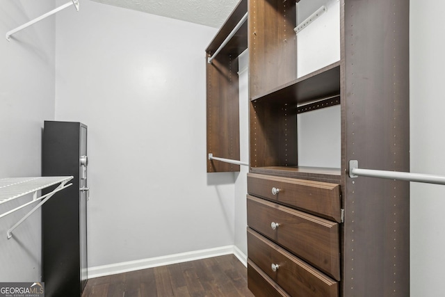 walk in closet featuring dark wood-type flooring