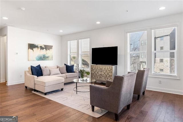 living room featuring hardwood / wood-style floors and plenty of natural light