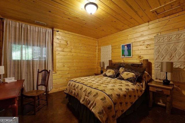 bedroom with wooden ceiling