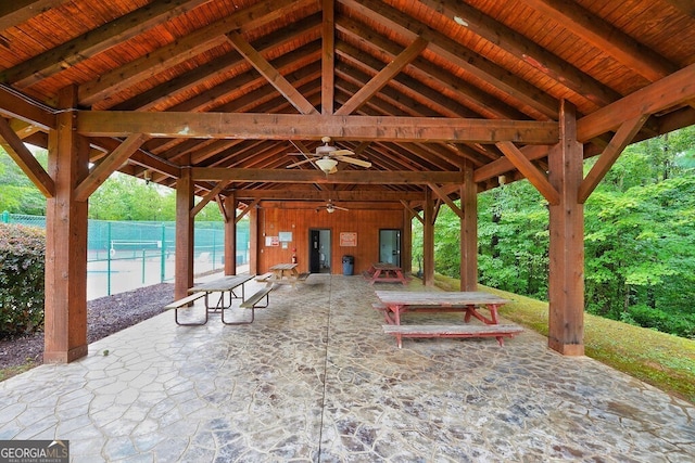 surrounding community with a gazebo and a patio area