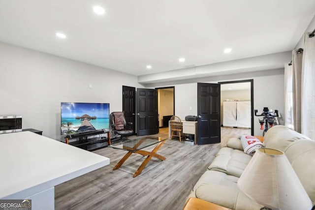 living room with hardwood / wood-style flooring