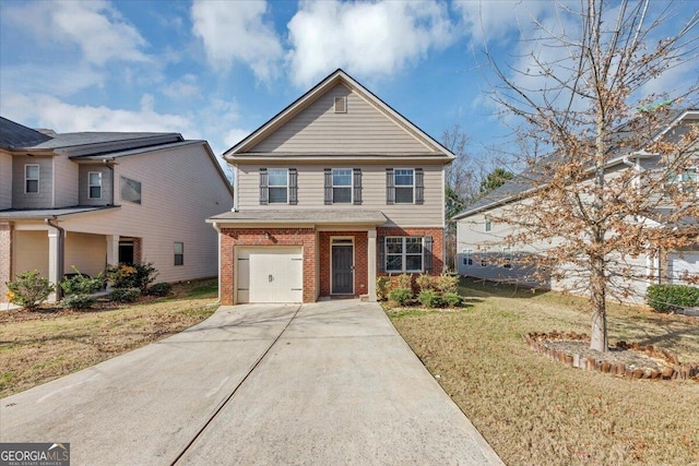 11945 Lovejoy Crossing Way, Hampton, GA 30228 - view of front of property featuring brick siding, an attached garage, a front lawn, and driveway