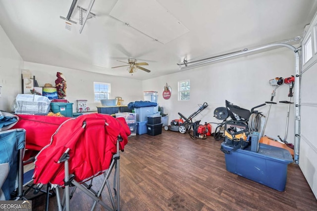 garage featuring ceiling fan