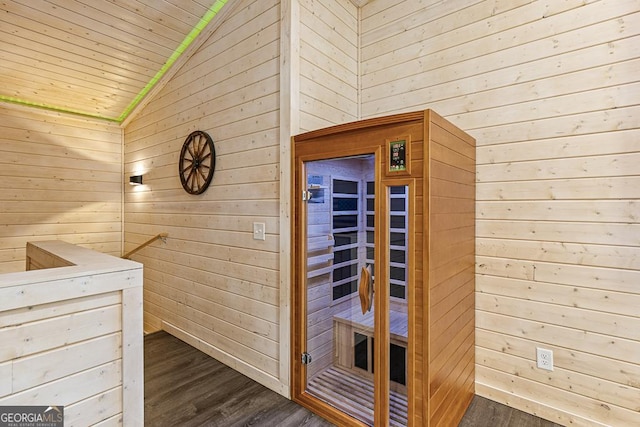 view of sauna / steam room featuring hardwood / wood-style floors