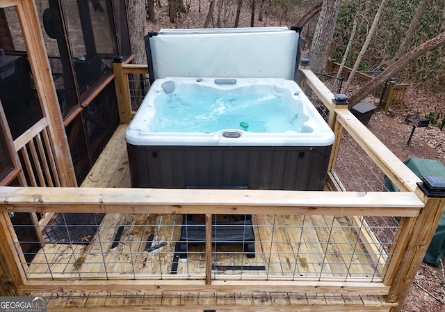 exterior space featuring a hot tub