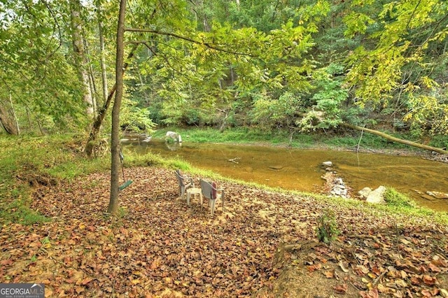 view of yard with a water view