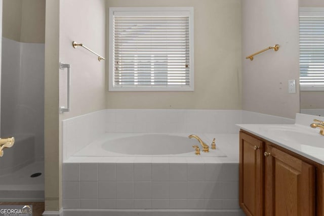 bathroom featuring a bath, vanity, and plenty of natural light