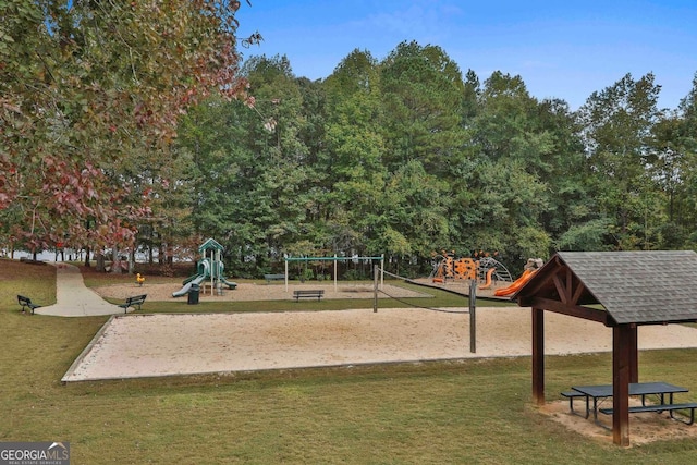 surrounding community with a playground and a yard