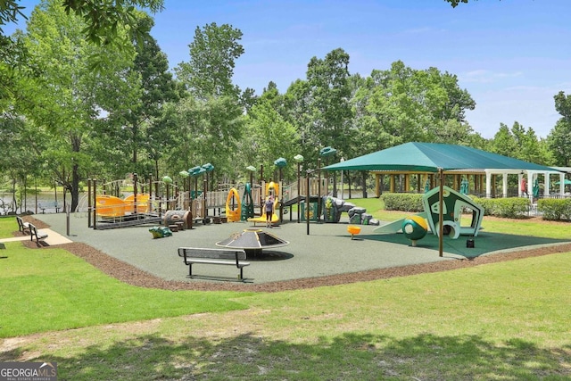 view of playground featuring a yard