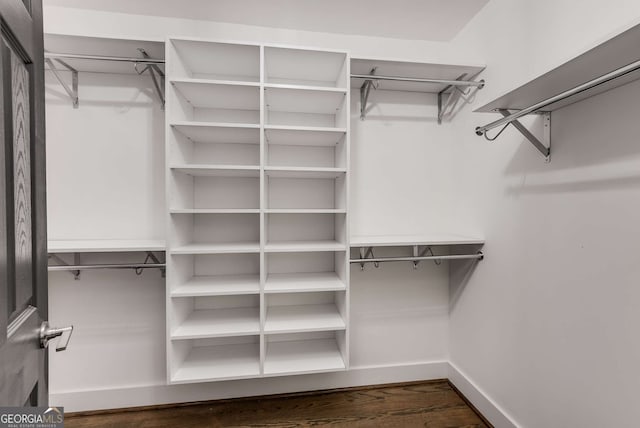 walk in closet featuring dark hardwood / wood-style floors